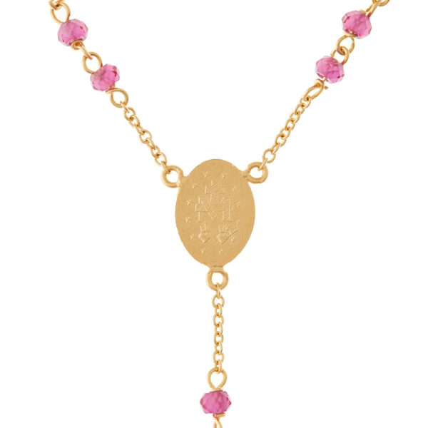 rosario fino oro 18k cristal rosa reverso