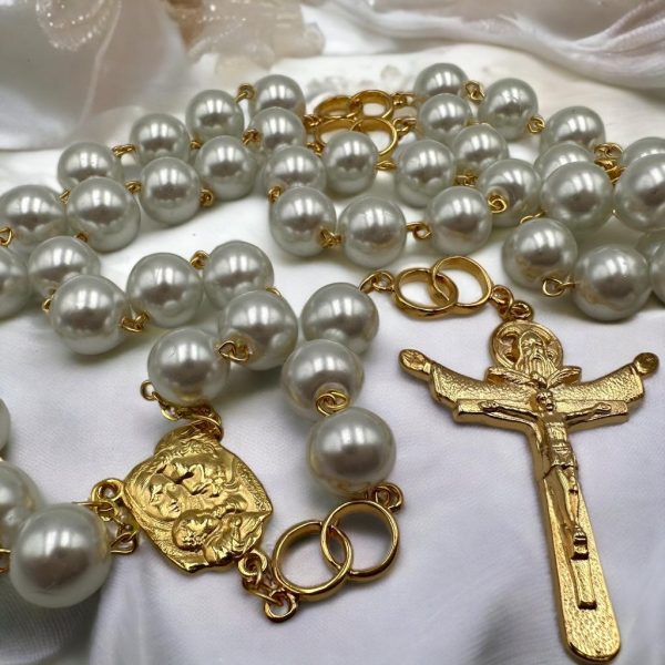 rosario matrimonio grande perlado sobre tela