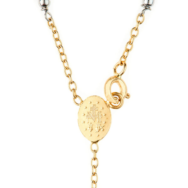 rosario medalla virgen milagrosa tres oros 18k detalle medalla milagrosa reverso
