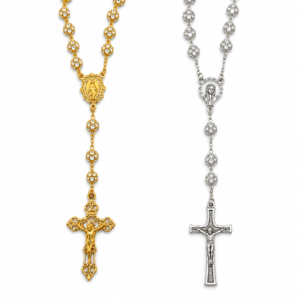 rosario strass plateado dorado