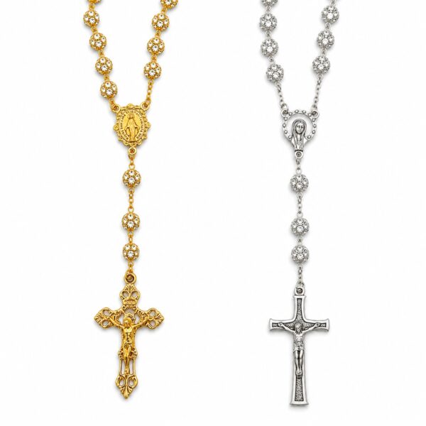 rosario strass plateado dorado