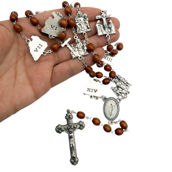 rosario via crucis madera mano