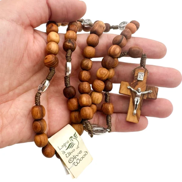 rosarios madera olivo medalla san benito pequeño