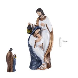 Figura belén, Misterio Navidad crema y oro pintado a mano, 22 cm