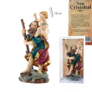 Figura san Cristóbal con Niño, resina pintada a mano, 12 cm