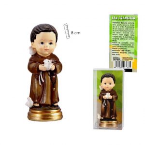 Figura de sant Francesc d'Assís, estil infantil, resina, 8 cm