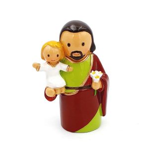 Figura san José con Niño Jesús, estilo infantil, resina, 7,5 cm