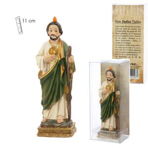 Figura san Judas Tadeo con llama, resina pintada a mano, 11 cm