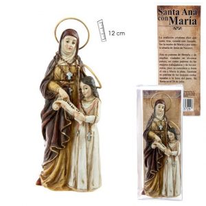Figura santa Ana con la Virgen niña, resina pintada a mano, 12 cm