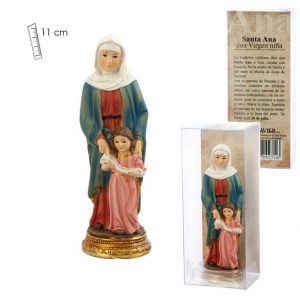 Figura santa Ana con la Virgen niña, resina pintada a mano, 11 cm