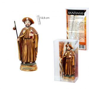 Figura de Sant Jaume Apòstol vestit de pelegrí, resina pintada a mà, 12,5 cm