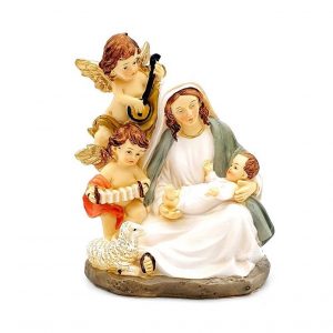 Figura Virgen con el Niño Jesús y ángeles, 13 cm