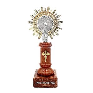 Figura Virgen del Pilar, en metal y alabastro marrón, 15,5 cm
