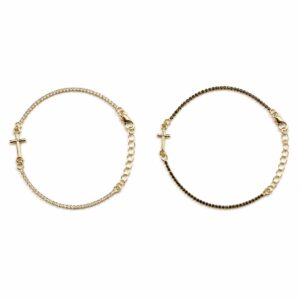Pulsera con cruz y circonitas, plata con baño de oro, dos modelos